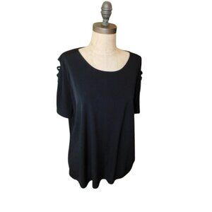 Michael Kors Size 1X Plus Size Black Slinky Stretchy Short Sleeve Cut Out Blouse